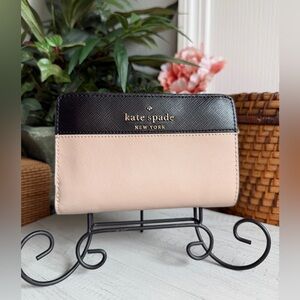 Kate Spade Staci Saffiano Leather Black & Beige Colorblock Compact Bifold Wallet